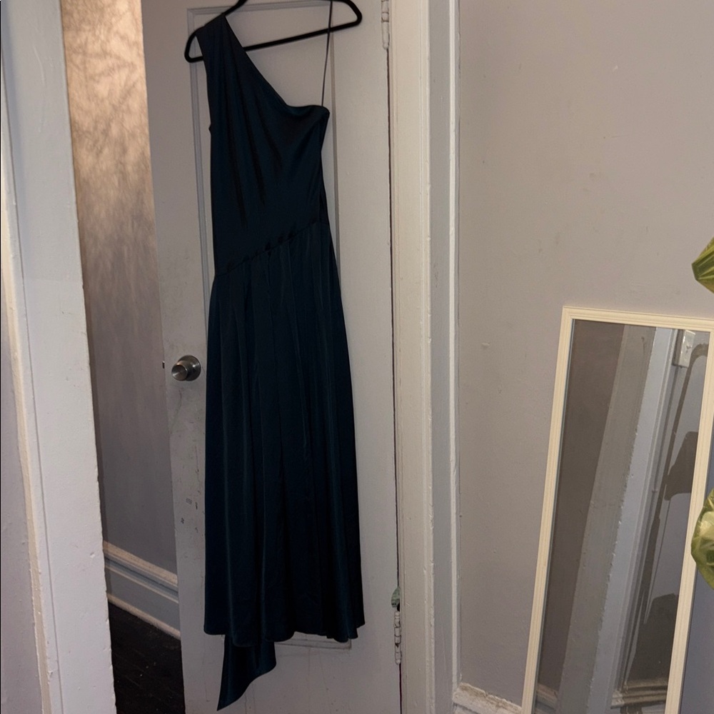 BHLDN one shoulder scarf maxi dress dark green wedding cocktail party size large - Picture 9 of 10
